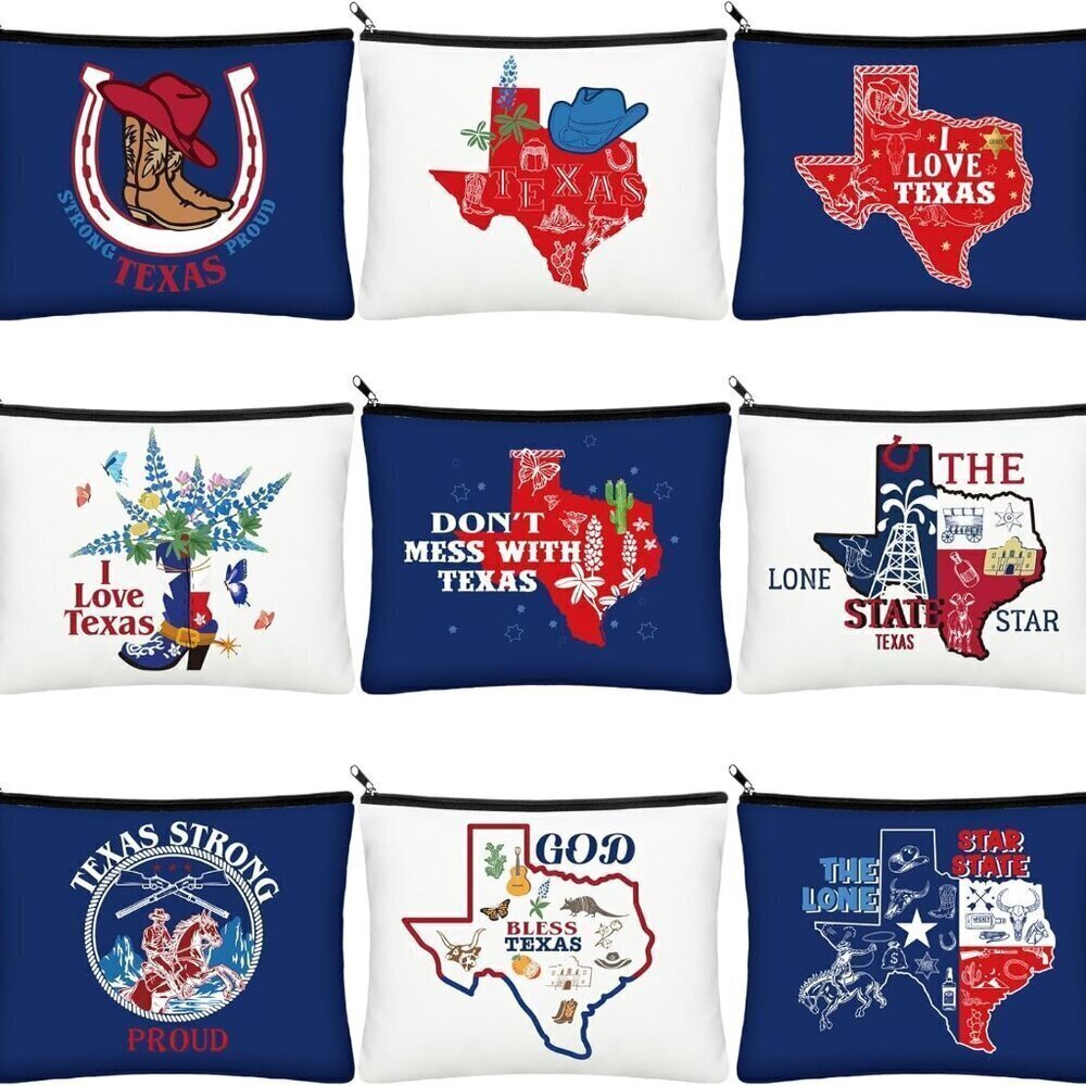 9 Pcs City Cosmetic Bag  City Souvenir Gifts Texas Makeup Bag Chicago Texas Flor